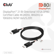 Club3D DP-Kabel 2.1 DP80 zertifiziert 1,6m 10K / 8K / 4K St / St mažmeninė prekyba Club3D DP-Kabel 2.1 DP80 zertifiziert 1,6m 10K / 8K / 4K St / St mažmeninė prekyba