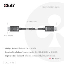 Club3D DP-Kabel 2.1 DP80 zertifiziert 1,6m 10K / 8K / 4K St / St mažmeninė prekyba Club3D DP-Kabel 2.1 DP80 zertifiziert 1,6m 10K / 8K / 4K St / St mažmeninė prekyba