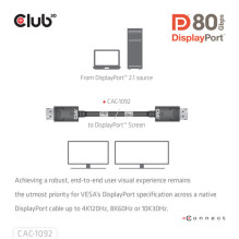 Club3D DP-Kabel 2.1 DP80 zertifiziert 1,6m 10K / 8K / 4K St / St mažmeninė prekyba Club3D DP-Kabel 2.1 DP80 zertifiziert 1,6m 10K / 8K / 4K St / St mažmeninė prekyba