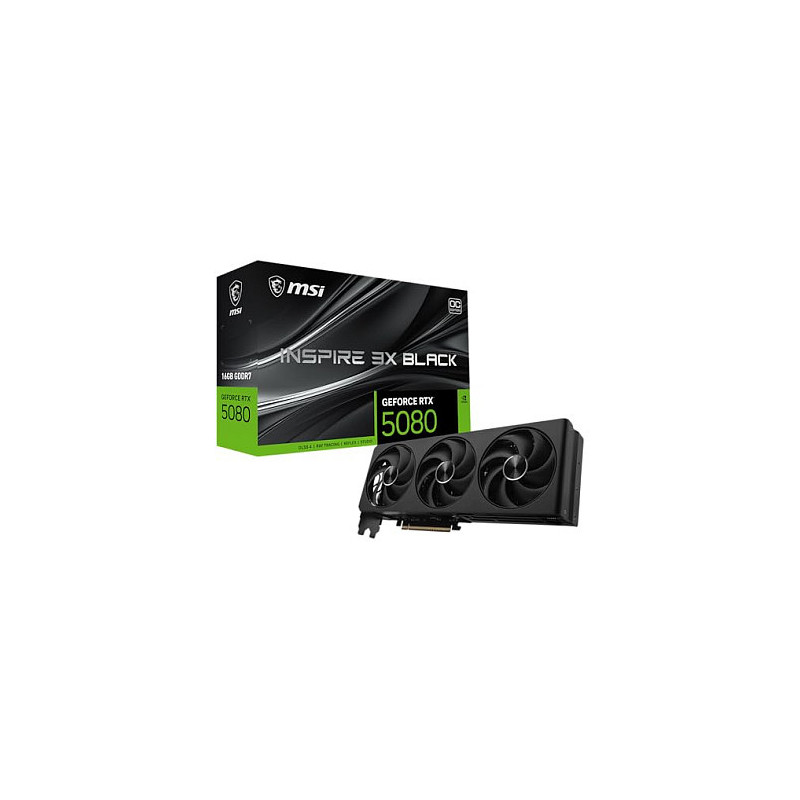 RTX 5080 16G MSI INSPIRE 3X OC BLACK GDDR7 3 Ventiliatorius