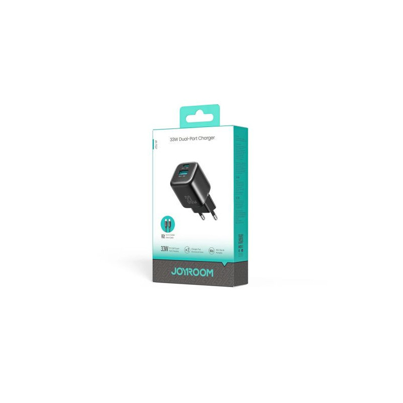 Joyroom Travel Charger C+U, PD 33W with Type-C to Type-C Cable PD 60W, (1m), Black (JR-TG7)