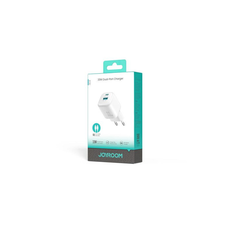 Joyroom Travel Charger C+U, PD 33W with Type-C to Type-C Cable PD 60W, (1m), White (JR-TG7)