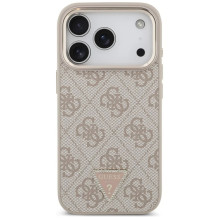 Case Guess PU Leather 4G Strass Triangle Logo Gold Frame MagSafe Apple iPhone 17 Pro pink