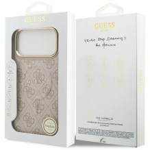 Case Guess PU Leather 4G Gold Frame MagSafe Apple iPhone 17 Pro Max pink