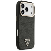 Case Guess PU Leather 4G Strass Triangle Logo Gold Frame MagSafe Apple iPhone 17 Pro Max black