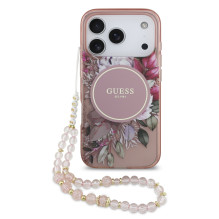 Case Guess IML Flowers Strap MagSafe Apple iPhone 17 Pro pink