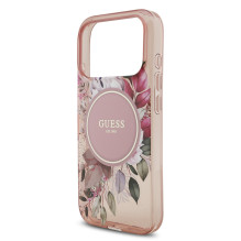 Case Guess IML Flowers Strap MagSafe Apple iPhone 17 Pro pink