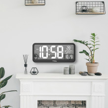 Large Digital Clock Wall Mount Free Standing with Temperature Sensor 37x17cm LCD Display Power Adapter & Battery Ope Large Digital Clock Wall Mount Free Standing with Temperature Sensor 37x17cm LCD Display Power Adapter & Battery Ope