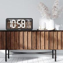 Large Digital Clock Wall Mount Free Standing with Temperature Sensor 37x17cm LCD Display Power Adapter & Battery Ope Large Digital Clock Wall Mount Free Standing with Temperature Sensor 37x17cm LCD Display Power Adapter & Battery Ope