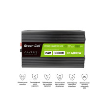 Green Cell Przetwornica napicia PowerInverter LCD 24 V 3000W / 60000W Przetwornica samochodowa z wywietlaczem - czysty s