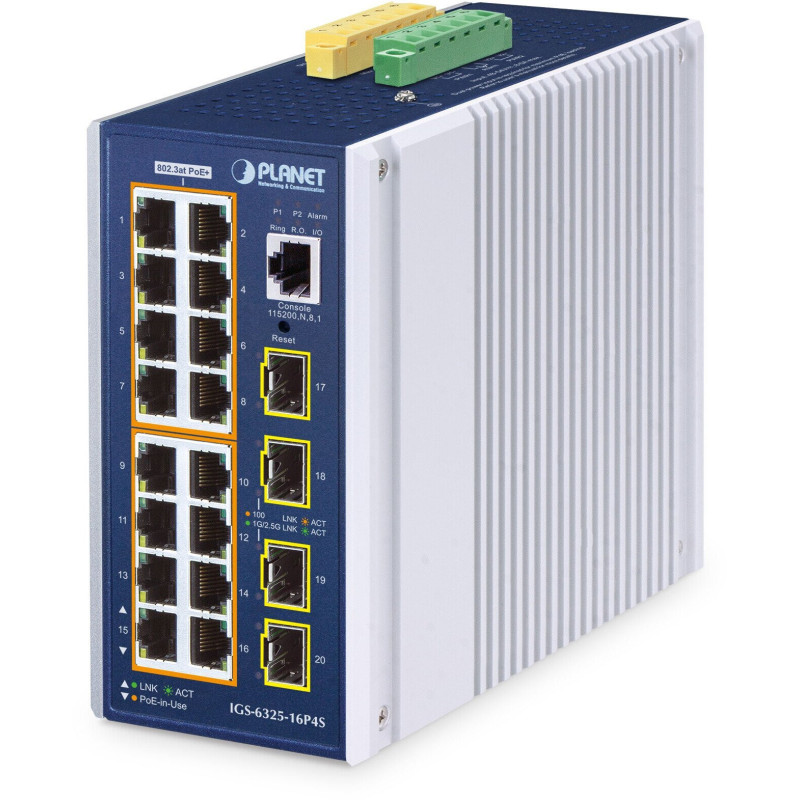 PLANET IGS-6325-16P4S Managed L3 Gigabit Ethernet (10 / 100 / 1000) Network Switch with PoE Support Aluminum, Blue