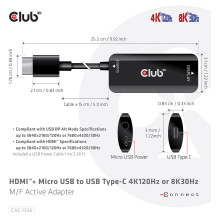 Club3D Adapter HDMI + MicroUSB USB-C 4K120Hz aktiv St / Bu