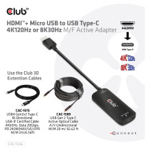 Club3D Adapter HDMI + MicroUSB USB-C 4K120Hz aktiv St / Bu