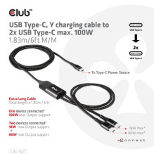 Club 3D USB-Typ-C Y-Ladekabel auf 2x USB-Typ-C max. 100W 1,8m St. / St. Club 3D USB-Typ-C Y-Ladekabel auf 2x USB-Typ-C max. 100W 1,8m St. / St.