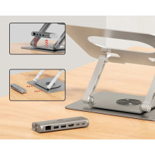 Nešiojamo Kompiuterio Laikiklis - Reguliuojamas su USB-C HDMI Hub D1109B01 PD 100W