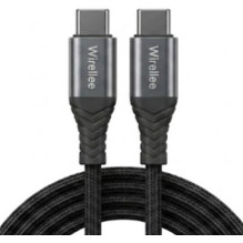 USB-C-USB-C cable Wirellee (1 m, 100 W, USB 2.0, 480 Mbps, PD 3.0, braided, black)