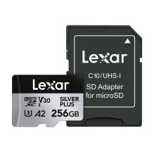 Atminties Kortelė - Lexar High-Performance Silver Plus microSDXC 256GB 205 MB / s, Atsparus Vandeniui Atminties Kortelė - Lexar High-Performance Silver Plus microSDXC 256GB 205 MB / s, Atsparus Vandeniui