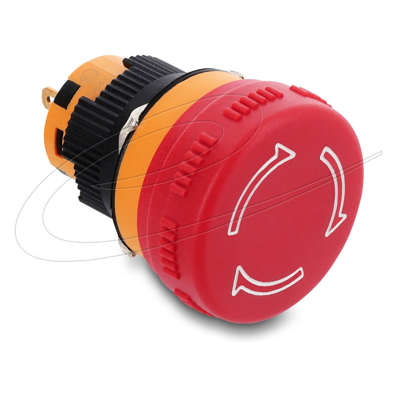 DELOCK Mushroom Head Push Button, Flush Mount, 16mm, 2x Solder Terminals (short), 26mm