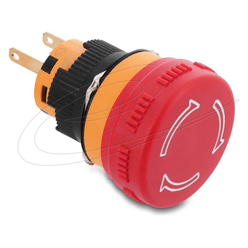 DELOCK mushroom-head push button for flush mounting, 16mm, 2x solder connection, 26mm