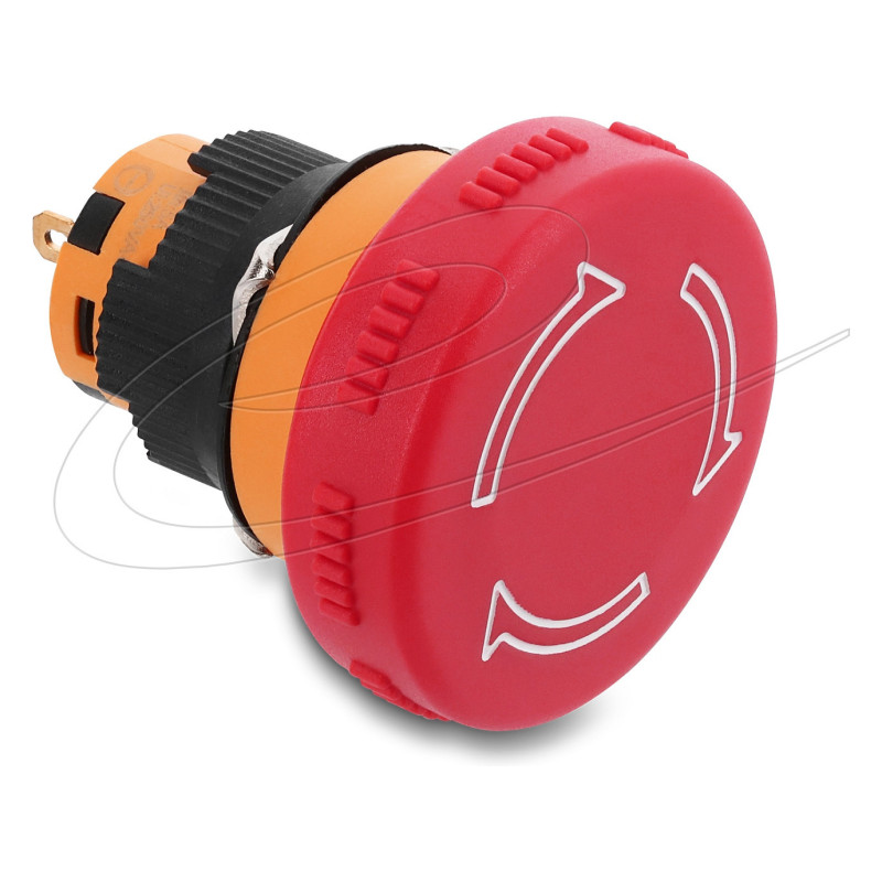 DELOCK Mushroom Head Push Button, Flush Mount, 16mm, 2x Solder Terminals (short), 32mm