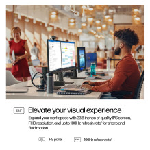 LCD Monitor, HP, 23.8 ", 1920 x 1080 pixels, Full HD, Native aspect ratio 16:9, LCD, Flat, B0BU9UT