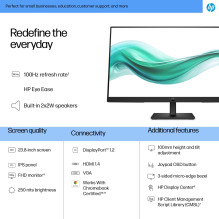LCD Monitor, HP, 23.8 ", 1920 x 1080 pixels, Full HD, Native aspect ratio 16:9, LCD, Flat, B0BU9UT
