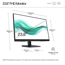 LCD Monitor, HP, 23.8 ", 1920 x 1080 pixels, Full HD, Native aspect ratio 16:9, LCD, Flat, B0BU9UT