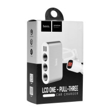 HOCO car charger splitter 3in1 with digital display + 2 x USB A 2,1A Z13 silver
