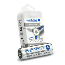 Baterija - everActive 18500 2100mAh USB-C Įkraunama Ličio Jonų, Sidabrinė Baterija - everActive 18500 2100mAh USB-C Įkraunama Ličio Jonų, Sidabrinė