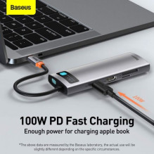 Baseus HUB Metal Gleam Series 8-in-1 Multifunctional (Type-C to PD / 4K HD / USB3.0) Docking Station Gray (CAHUB-CV0G)