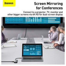 Baseus HUB Metal Gleam Series 8-in-1 Multifunctional (Type-C to PD / 4K HD / USB3.0) Docking Station Gray (CAHUB-CV0G)