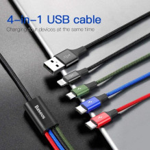 Baseus Cable Fast 4-in-1 For Lightning + Type-C(2) + Micro 3.5A 1.2m Black (CA1T4-B01) Baseus Cable Fast 4-in-1 For Lightning + Type-C(2) + Micro 3.5A 1.2m Black (CA1T4-B01)