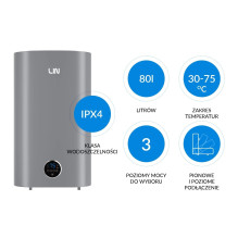 LIN LIFVD1SMGY 80L UNIVERSAL grey electric water heater with Wi-Fi LIN LIFVD1SMGY 80L UNIVERSAL grey electric water heater with Wi-Fi