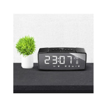 Digital Clock - With Alarm Clock, Display, Thermometer, Bluetooth 4.2, FM Radio, AUX, 2200 mAh Battery, Black, Gray Digital Clock - With Alarm Clock, Display, Thermometer, Bluetooth 4.2, FM Radio, AUX, 2200 mAh Battery, Black, Gray