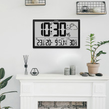 Wall Clock - GreenBlue GB218 Large LCD with Weather Station, Temperature and Date Display