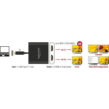 Kabelis Delock Adapter USB-C Splitter 2x HDMI (BU) / DisplayPort (BU) DeLOCK Black