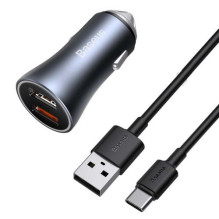 Baseus Car Charger Golden Contactor Pro with (USB / Type-C cable 5A), 2xUSB Quick Charge, SCP, FCP, AFC, 40W, Gray (TZCC Baseus Car Charger Golden Contactor Pro with (USB / Type-C cable 5A), 2xUSB Quick Charge, SCP, FCP, AFC, 40W, Gray (TZCC