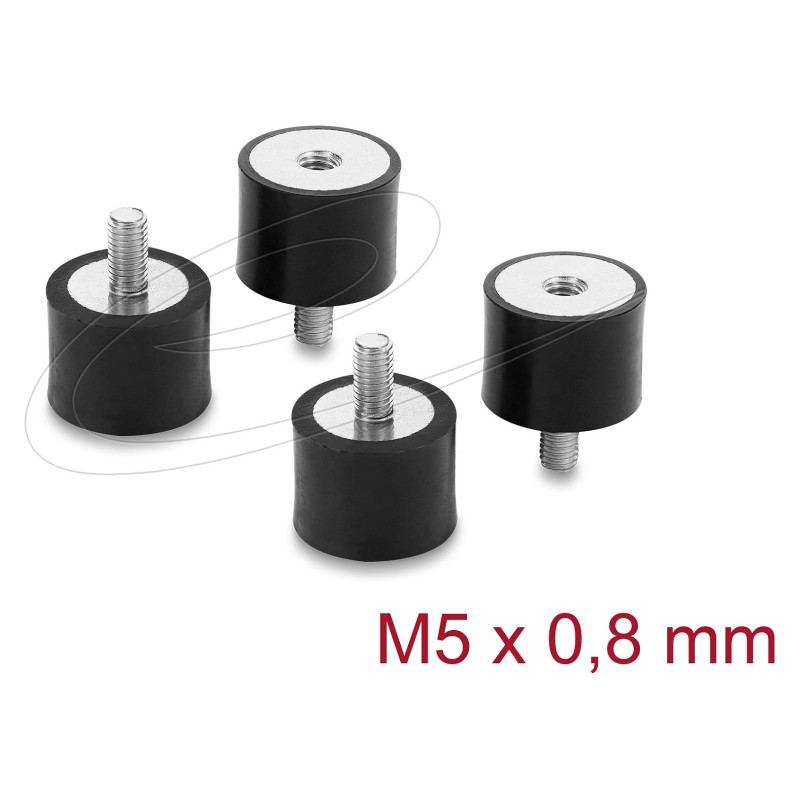 Delock vibration damper M5 x 0.8 mm D 20 x H 15 mm with internal and external thread, 4 pieces, black