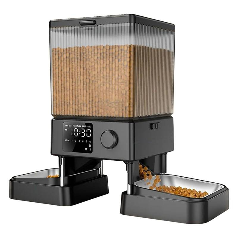 Pet food dispenser - Oneisall Dual Automatic Feeder, Adjustable Portions, Dual Power