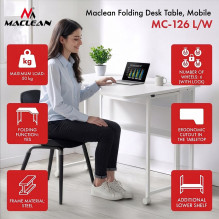 Maclean Folding Desk / Table, White, Mobile, 100x73 cm, max. 50 kg, Corner, L-Shaped, MC-126 L / W Maclean Folding Desk / Table, White, Mobile, 100x73 cm, max. 50 kg, Corner, L-Shaped, MC-126 L / W