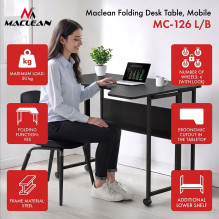 Maclean Folding Desk / Table, Black, Mobile, 100x73 cm, max. 50 kg, Angled, L-Shaped, MC-126 L / B Maclean Folding Desk / Table, Black, Mobile, 100x73 cm, max. 50 kg, Angled, L-Shaped, MC-126 L / B