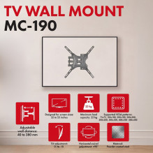 Maclean TV Mount / Bracket, max VESA 400x400, 32-55", up to 25 kg, black, tilt adjustment 0°--15° and swivel adjust Maclean TV Mount / Bracket, max VESA 400x400, 32-55", up to 25 kg, black, tilt adjustment 0°--15° and swivel adjust