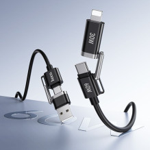 Cable 4w1 USB A / USB C do USB C / Lightning Hoco 3A 60W 1,2 m U155 black Cable 4w1 USB A / USB C do USB C / Lightning Hoco 3A 60W 1,2 m U155 black