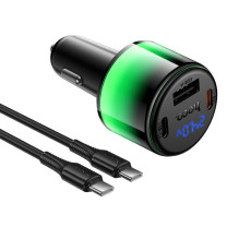 Car charger Hoco USB A + 2xUSB C PD QC3.0 57W with USB C to C cable Z69B black
