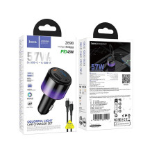 Car charger Hoco USB A + 2xUSB C PD QC3.0 57W with USB C to C cable Z69B black