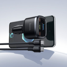 Car charger Hoco USB A + 2xUSB C PD QC3.0 93W with USB C to C cable Z70 black