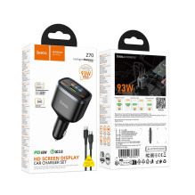 Car charger Hoco USB A + 2xUSB C PD QC3.0 93W with USB C to C cable Z70 black