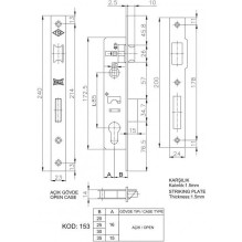 MORTISE LOCK 153 / 20-UN NICKEL-PLATED WI MORTISE LOCK 153 / 20-UN NICKEL-PLATED WI