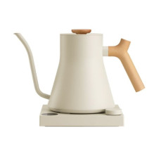 Fellow Stagg EKG PRO 900ml electric kettle in sesame beige with a wooden handle