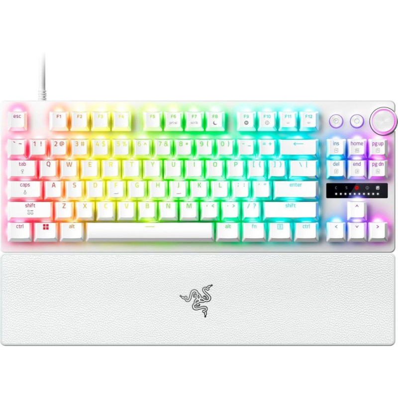„Razer Huntsman V3 Pro Tenkeyless 8KHz“ žaidimų klaviatūra, laidinė, JAV, balta, analoginė optinė jungiklio funkcija, 2 